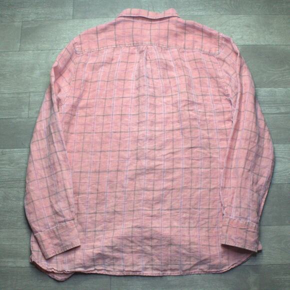 Vintage Raffi Linea Uomo Shirt Mens XL 54 Check Coral 100% Linen Button Up Italy - Picture 4 of 4